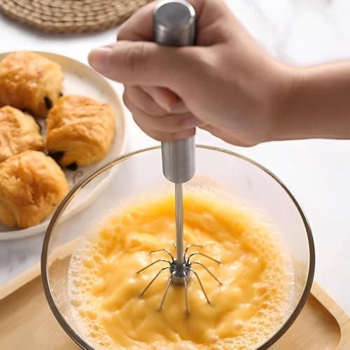 3 Pack Stainless Steel Egg Whisk, Hand Push Rotary Whisk Blender, Versatile Easy Whisk, Hand Push Mixer Stirrer for Beating Eggs, Frothing Milk, Blending, Mixing, Whipping Smoothies & Shakes 6