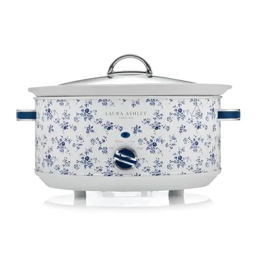 Laura Ashley Slow Cooker 6.8 Quart - Large Slow Cooker 6.8 QT for 8 to 10 People - Energy Efficient Slow Cookers with 3 Heat Settings - Dishwasher Safe Removeable Ceramic Crock & Tempered Glass Lid