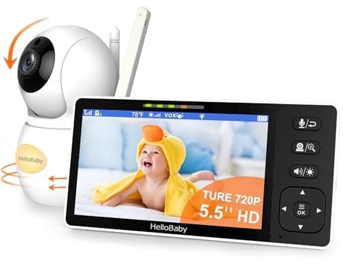 HelloBaby 720P 5.5'' HD Baby Monitor with Camera and Audio No WiFi, Video Baby Monitor, Remote Pan Tilt Zoom Wide View Range, 1080P Infant Camera, Night Light, Hack Proof, 4000mAh Battery, 1000ft