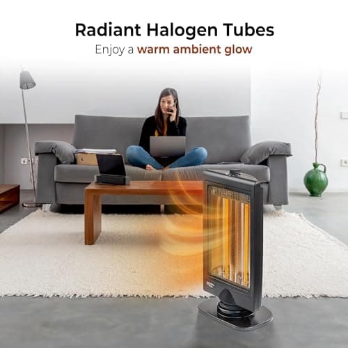 Comfort Zone Oscillating Portable Space Heater, Flat Panel, Halogen, Infrared, Electric, Adjustable Tilt, Overheat Sensor, Stay-Cool, & Tip-Over Switch, Ideal for Home, Bedroom, & Office, 800W, CZHTV9 5