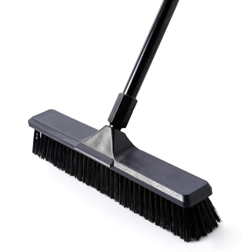 Eyliden Deck & Workshop 18" Push Broom - from Driveway to Patio, One Broom for Every Surface | 66" Adjustable Handle, Heavy-Duty Stiff Bristles Sweeper for Concrete Sidewalk Yard Garage & Snow, Black