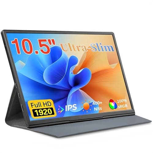 moonka 10.5inch Portable Monitor 1920x1280P FHD IPS Screen USB-C Laptop Second External for Laptop,PC,Mac Phone,PS,Swich,IPS Ultra-Thin Zero Frame Gaming Monitor/Premium Smart Cover