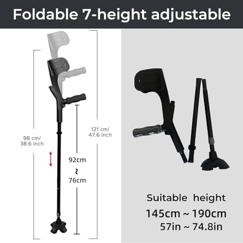 YOKABOZE 2 Pcs Forearm Crutch for Adults with Light, Foldable Lightweight and Adjustable with Handle Pads, Aluminum Crutches for Heavy Duty Work Walking (Black) 6