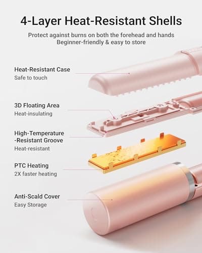 XCOOL Cordless Hair Straightener and Curler 2 in 1, Mini Curling Iron Straightener Combo with 5000mAh Battery, Portable Ceramic Flat Iron for Travel, USB-C Rechargeable, 15s Fast Heating, Pink 6