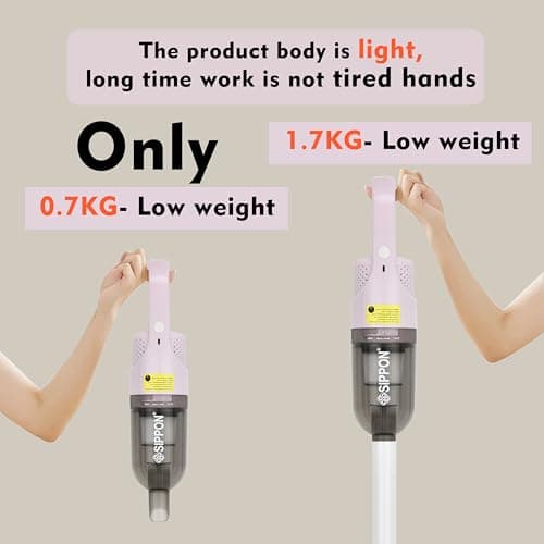 SIPPON 6-in-1 Lightweight Stick Vacuum Cleaner with 100W Powerful Motor, Mini Portable Household Handheld Vacuum Cleaner for Domestic Hard Floors, Carpets and Pet Hair(Pink Cordless with Plug) 7