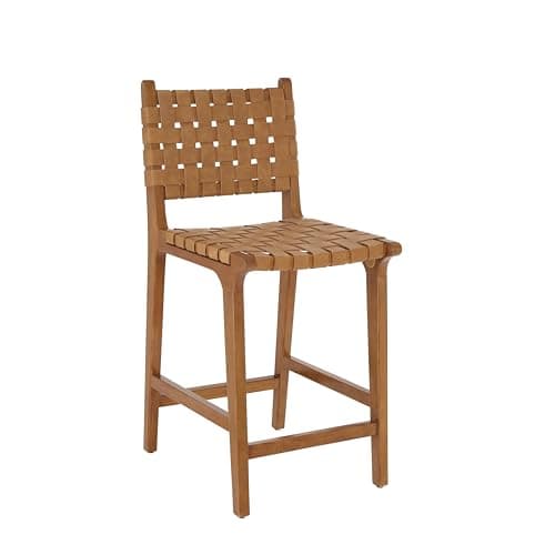 Ball & Cast Kitchen Island Bar Stool Faux Leather Woven Counter Stool with Wood Frame, 24 inch Seat Height, Brown