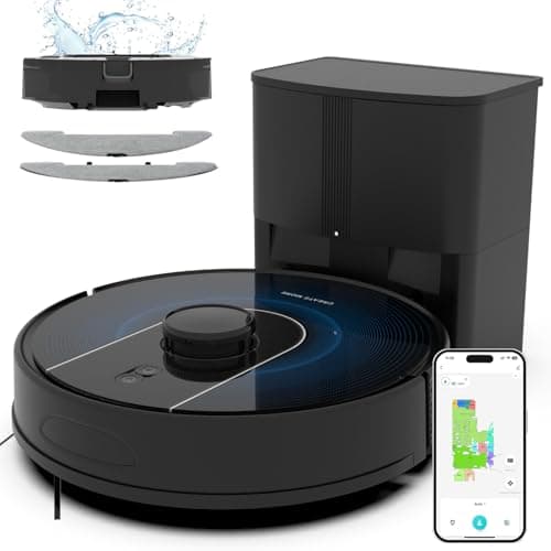 Bagotte Robot Vacuum and Mop, Self Emptying, 5000Pa Powerful Suction,150mins Runtime, No-Go Zones, Advanced Smart Mapping with LiDAR Navigation, Ideal for Pet Hair, Dust, Carpet, WiFi/App/Alexa