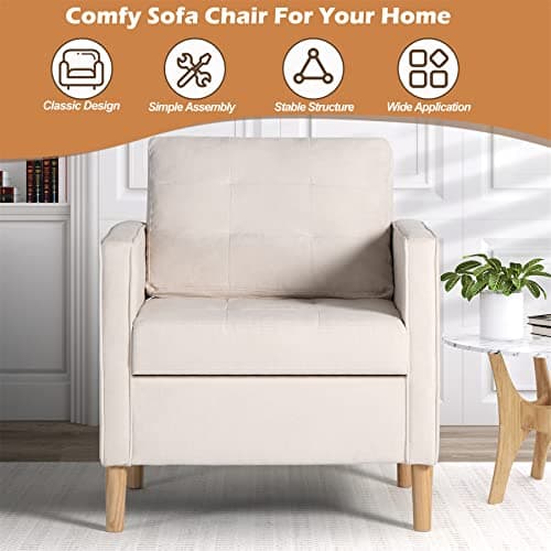 STHOUYN Mid Century Modern Home Office Upholstered Fabric Accent Chairs Set of 2 with Arms Reading Chair Club Chair, Living Room Bedroom Office, White (2, White) 6