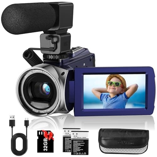 Rawiemy Video Camera Camcorder FHD 1080P 36MP YouTube Vlogging Camera Recorder 3.0 Inch 270 Degree Rotation Screen 18X Digital Zoom Camcorders with Microphone,32GB SD Card and 2 Batteries(Blue)