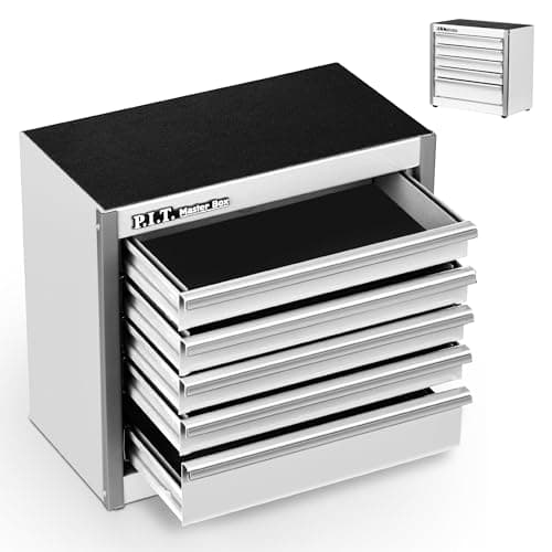 P.I.T. Mini White Tool Box, Portable 5-Drawer Micro Roll Cab Steel Stackable Tool Box with Liner, White Small Tool Case for Tools Storage and Organizers, Home DIY 8