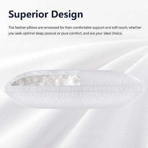 Vendare Set of 2 Standard Size Down Pillows - Goose Feather & Down Blend Pillows 440 Fill Power, 100% Cotton Cover, Hypoallergenic, Medium Support 5