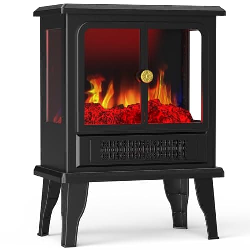 Sweetcrispy 19” Freestanding Electric Fireplace Heater, Indoor Fireplace with Adjustable Flame Effect, Easy Control, Small Corner Heater for Living Room, Bedroom, Carbon Black