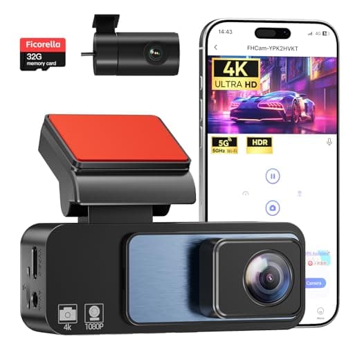 4K Dash Cam Front and Rear 3.2in HD Wireless Mounted Camera for Cars,Built-in 5GWiFi&G-Sensor,Super Night Vision,HDR, Loop Recording App Control 24 Hours Parking Monitor Included 32GB Card