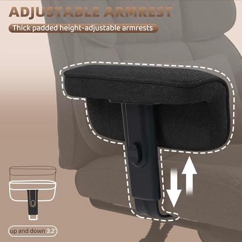 Vonesse Big and Tall Office Chair, Computer Chair with Soft Adjustable Armrests, Ergonomic Gaming Chair with Breathable Linen Design, Executive Chairs with Footrest (Linen Fabric,Black) 6