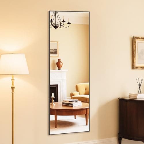 NEWBULIG Full Length Mirror 59.2"x16" for Bedroom, Full Body Mirror with Stand, Hanging or Leaning for Wall, Aluminum Alloy Thin Frame Floor Standing for Living Room, Long, Black 5