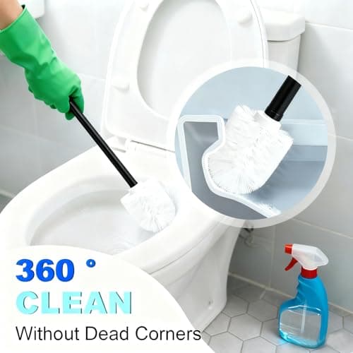 Matte Black Toilet Brush and Holder Set, NEWRAIN Wall Mounted Toilet Bowl Brush with Long Handle, Stainless Steel Toilet Brushes for Bathroom-Space Saving 6