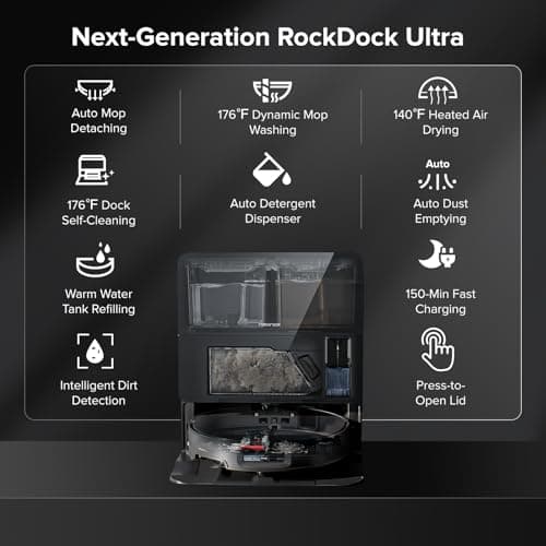 roborock Saros 10 Robot Vacuum and Mop, 22,000Pa Suction, AI Obstacle Avoidance, 3.14-inch Ultra Thin, Intelligent Dirt Detection, Zero Tangling Main Brush, Hot Water Mop & Dock Self Cleaning 5