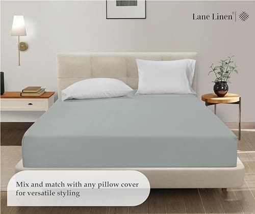 Lane Linen Queen Fitted Sheet Only - 4 Way Stretch Knitted Deep Pocket Queen Bottom Sheet - Fits Upto 16" Mattress (No Flat Sheet), Wrinkle Free, Soft Microfiber Fitted Sheet Queen - Mineral 5