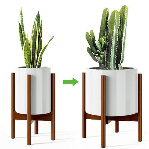 MUDEELA Plant Stand for Indoor Plants: Adjustable Width Fits 8–12 Inch Pots - Mid Century Modern Bamboo Plant Stand - 14.5 Inch Single Tier Small Floor Plant Holder, Dark Brown, 1 Pack (Without Pot)