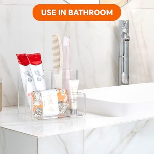 Banafich Pen Holder for Desk, Clear Acrylic Pencil Holder for Desk, Marker Holder with 3 Compartments, Pencil Organizer for Home, Office, Classroom, Bathroom 7