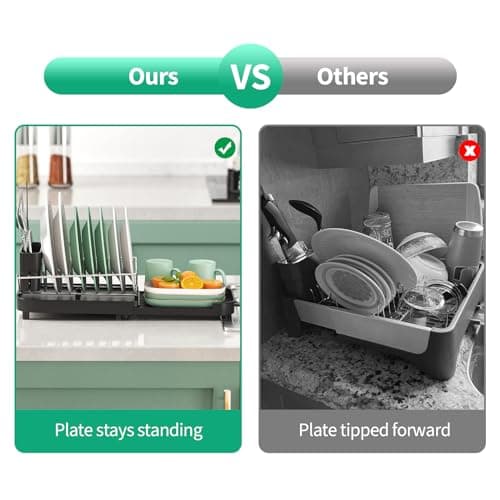 Small Dish Drying Rack - Expandable Compact Dish Drainer (12"-18.5") , Narrow Dish Rack for Kitchen Counter with Cutlery Holder, Space Saving Plate Rack, Dishes Holder Tray for Sink Countertop, Black 6