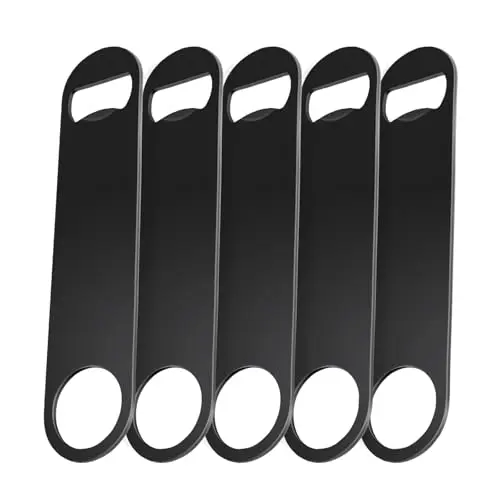 WEGAZ-5 Pack 7inch Black Stainless Steel Flat Beer Bottle Opener,Stainless Steel