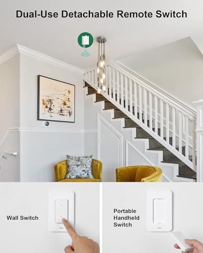 TREEWELL Wireless Light Switch and Receiver Kit, 200FT RF Range Remote Control Light Switch, No Rewiring, No Interference, Wireless Wall Switch for Ceiling Light, Fans, Lamps, Pre-Programmed 4