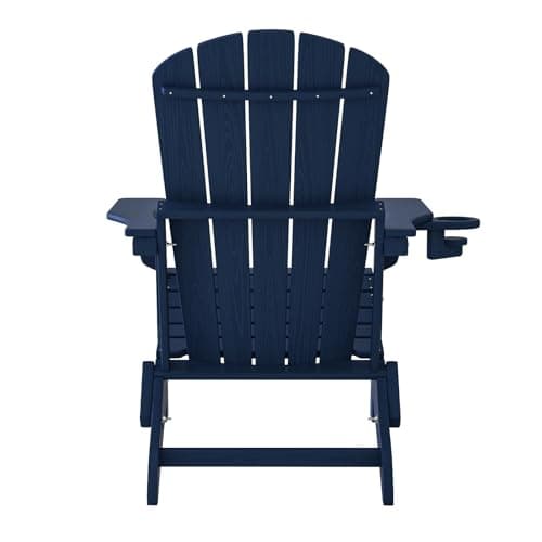 Plawdlik Folding Adirondack Chair, SGS Tested, Wooden Textured with Cup Holder, Heavy All-Weather HDPE Comfortable Set Poolside Backyard Lawn Navy Blue 11