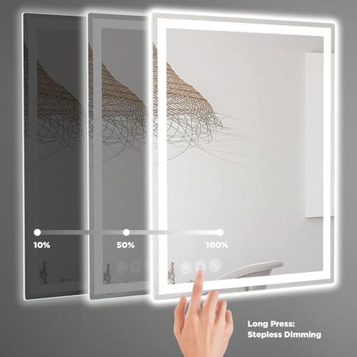 24"x 36" LED Bathroom Mirror with Stepless Dimmable Wall Mirrors with Anti-Fog, Dimmable CRI>90, Vanity Mirror with 3 Color Modes, Shatter-Proof, Memory Bathroom Mirror with LED Lights 5