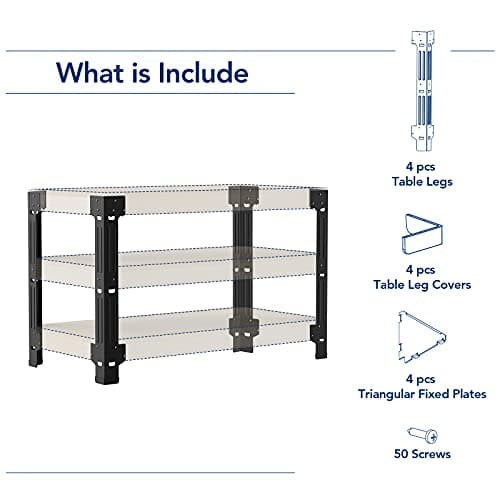 FLEXIMOUNTS Universal Steel Work Bench Leg Kit, Garage Storage Shelving Frame Workbench Customizable in Sizes and Colors, Maximum 96" Length, 48" Width, 35.4" Height, Black,Lumber Not Included 7