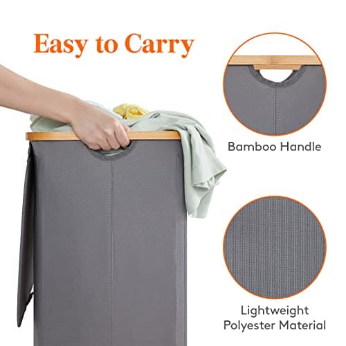 Lifewit 100L Laundry Basket with Lid, Clothes Hampers for Laundry with Bamboo Handles and 1 Removable Bag, Large Foldable Laundry Hamper for Bedroom, Bathroom, Dorm, Laundry Room, Gray 6
