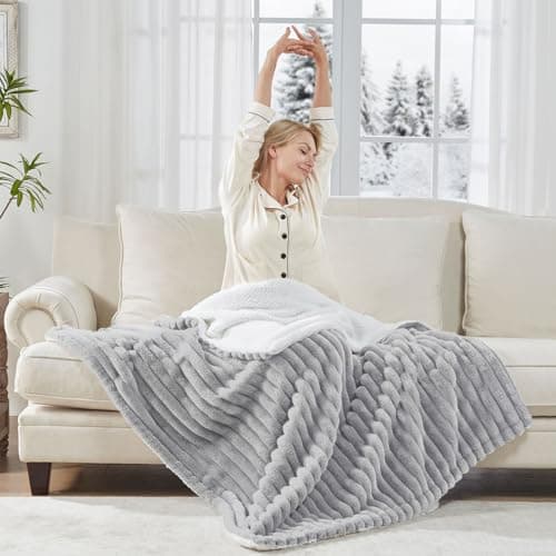 Westinghouse Electric Blanket Heated Throw, Super Cozy Luxury Faux Fur & Sherpa with 6 Heating Levels & 2-10 Hours Auto Off, Fast Heating & Overheat Protection, 50x60 Inch, Light Grey 5
