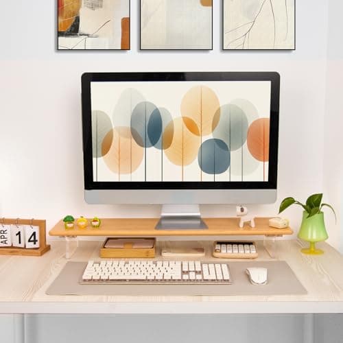 ROCDEER Bamboo Monitor Stand Riser with Acrylic Legs for Desk, 31.5 Inches Desktop Shelf Supports for PC Computer Monitor, Laptops, Printer, Speakers (Natural) 9