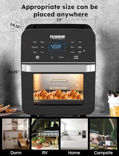 Nuwave Brio Air Fryer Oven, 15.5Qt X-Large Family Size, SS Rotisserie Basket &Skewer-Kit, Reversible Ultra Non-Stick Grill/Griddle Plate, Powerful 1800W, Integrated Smart Thermometer,Black 8