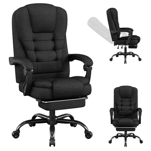 Fabric Office Task Chair- Computer Ergonomic Desk Chair- High Back Executive Chairs Height Adjustable with Footrest Lumbar, 360° Swivel Gaming Office Desk Chair with Flip-up Armrest for Adult, Black