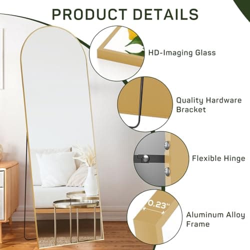 Arched Mirror Full Length, 16"x59" Body Wall Mirrors with Shatter-Proof Glass, Floor Standing, Hanging or Leaning, Tall Arch Mirror with Stand Aluminum Alloy Frame for Bedroom Cloakroom 5