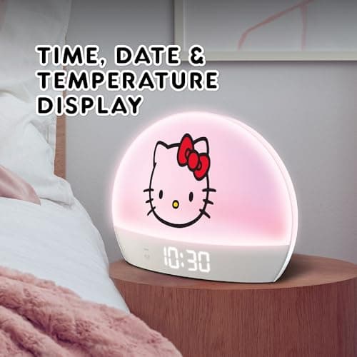 Hello Kitty Sunrise Alarm Clock - Multicolor Lights, USB Charging, LED Display, and Snooze Function 3