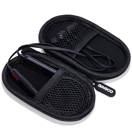 Ginsco Mini-Portable Case for Beats Flex Wireless Earbuds with Built-in Microphone Earphones, for Apple EarPods Headphones Wired Ear Buds/Samsung Galaxy Wired Earbuds Hard Case for Earphones(Black)