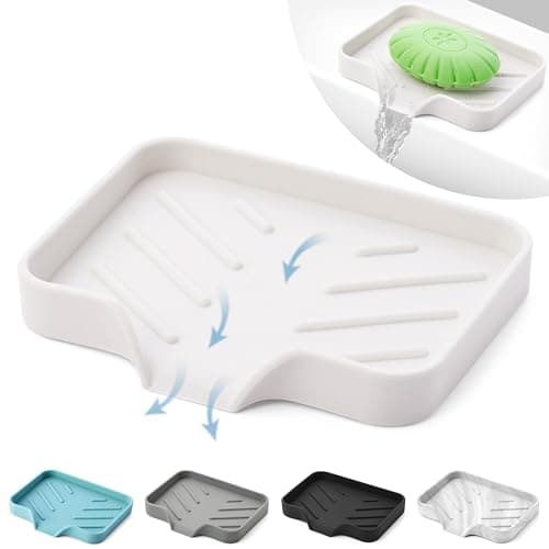 Silicone Soap Dish & Tray - Self Draining, Durable Rubber with Drainage - Kitchen & Shower Soap Holder