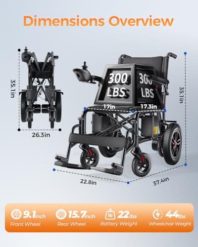 Electric Wheelchair for Adults - 15 Miles Long Travel Range, Lightweight Folding, Motorized Power Chair for Indoor/Outdoor Mobility - Compact Size - Black 9