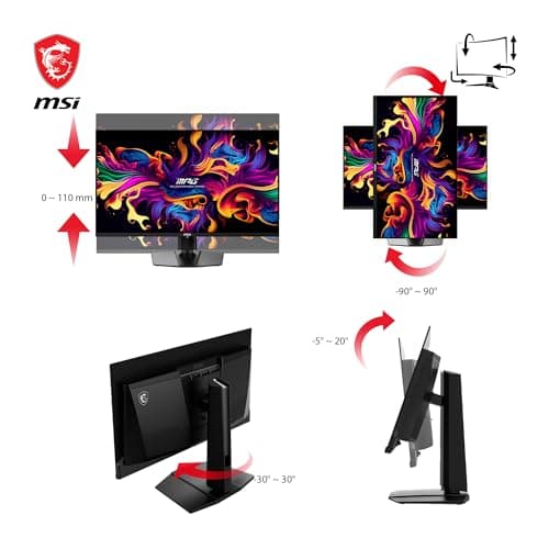 msi MAG 271QPX QD-OLED, 27 OLED Gaming Monitor, 2560 x 1440 (QHD), 0.03ms Response time, 360Hz, True Black HDR 400, HDMI, DP Port, USB Type C, Tilt, Height, Black 8