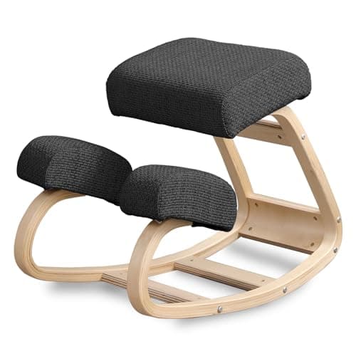 Kneeling Chair Ergonomic Office Chair- Improve Your Posture with Angled Rocking Stool - Solid Wood Rocking Chair with High-Resilience Foam Seat Cushions (Black)