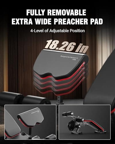 HARISON Adjustable Weight Bench with Leg Extension and Preacher Pad, Workout Bench Press for Home Gym Strength Training, Flat Incline Decline Sit Up Bench 1000LBS Capacity 5