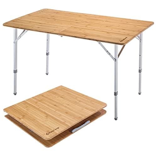 KingCamp Bamboo Folding Table, Camping Outdoor Portable Camp Table with Adjustable Height legs & Carry Bag for Outdoor RV Backyard Picnic Tailgating Beach
