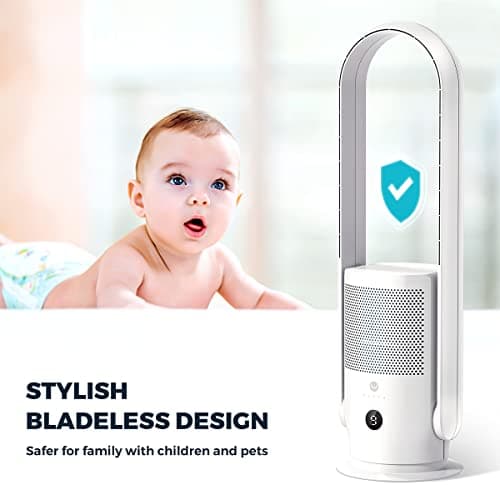 U ULTTY Bladeless Tower Fan and Air Purifier in one, True HEPA Filter 99.97% Smoke Dust Pollen Dander, Oscillating Tower Fan with Remote Control CR022D, White 8