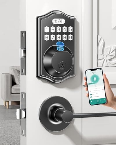 Keyless Entry Door Lock: 100 Fingerprint Capacity, 5-in-1 Smart Deadbolt with Keypad & App—12-Month Battery, Low Alert, Easy Install for Front Door