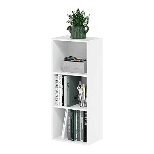 Furinno LUDER Book Shelf, 3-Cube Bookshelf, Bookcase with Open Shelves, 9.3 x 12 x 31.5, for Living Room, Bedroom, Home Office, White