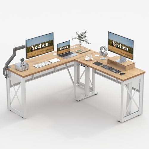 Yechen L Shape Standing Desk, Electric Corner Desk Height Adjustable, 61x60 Computer Desk with 4-in-1 Outlet, for Work Home Office, Livestreaming, Gaming, Natura Oak