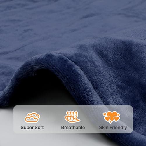 mollie Soft Flannel Heated Throw Blanket 45" x 60" 3 Heat Settings & 4 Hours Electric Blanket Machine-Washable Heated Blanket with Auto-Off Fast Heating Electric Heating Blanket, Dark Blue 4