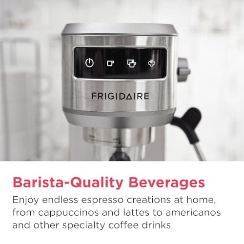 Frigidaire Steam Espresso Maker, Coffee Machine with Milk Frother & Cup Warmer, 20 Bar Pressure, 34 oz Removable Water Tank, Single or Double Shot, Stainless Steel 6